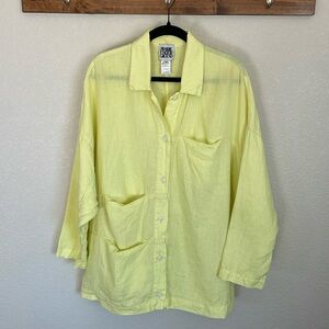Prairie Underground Linen Yellow Boxy Button Front Lightweight Shacket M Artsy